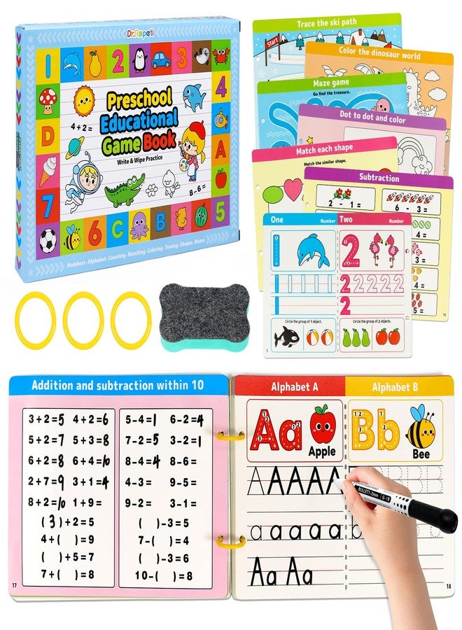Dr.Rapeti Preschool Learning Activities Educational Workbook Busy Book 58 Pages Prek Montessori Handwriting Practice Activity Tracing Toy Early Learning Toy for Kids Toddlers for 3 years+ - Image 1